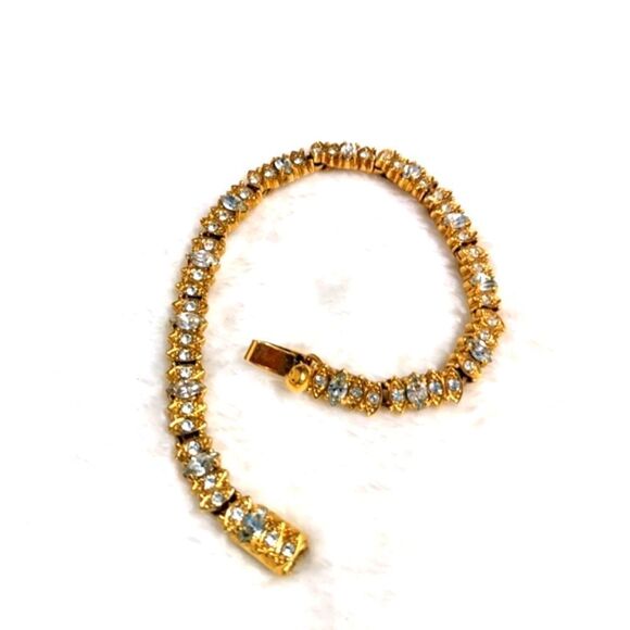 Vintage 1990's Goldtone Marquee & Round Cut Cubic Zirconia Bracelet - Picture 7 of 15